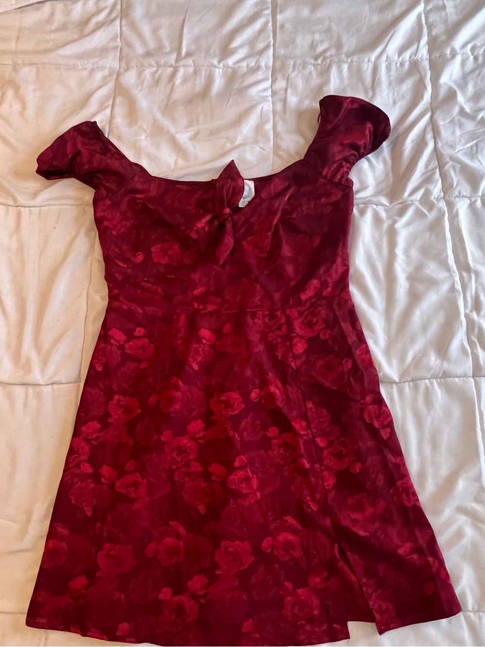 Blue Rain Red Floral Jacquard Mini Dress